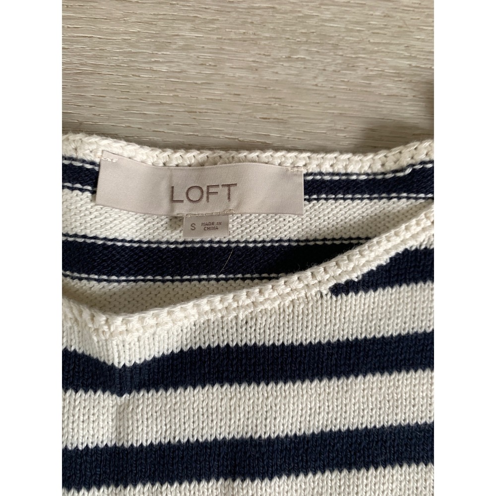 LOFT Womens Navy White Striped Sun Graphic Cotton Knit Sweater Size S 496772 - Picture 5 of 8